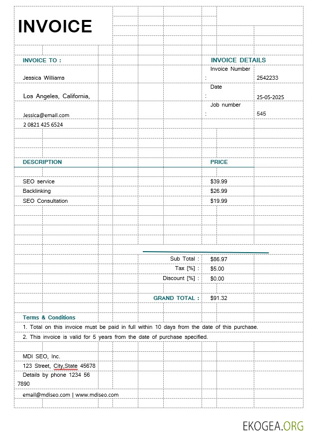 Modèle de facture SEO